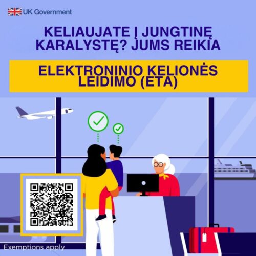 Svarbi informacija keliaujantiems į Jungtinę Karalystę: prieš skrydį būtina pasirūpinti ETA kelionės leidimu