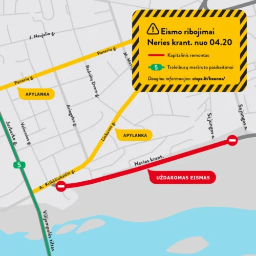 Prasideda Neries krantinės kapitalinis remontas: laikinai keičiami viešojo transporto maršrutai