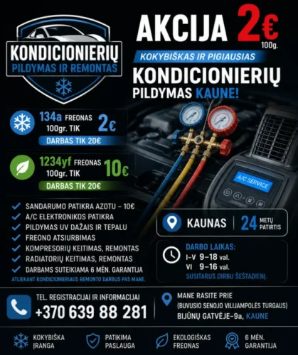 Akcija kondicionierių Pildymas 134a. 100g. 2eur.